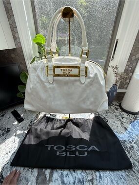 TOSCA BLU White Leather Satchel with Gold Plate Hardware